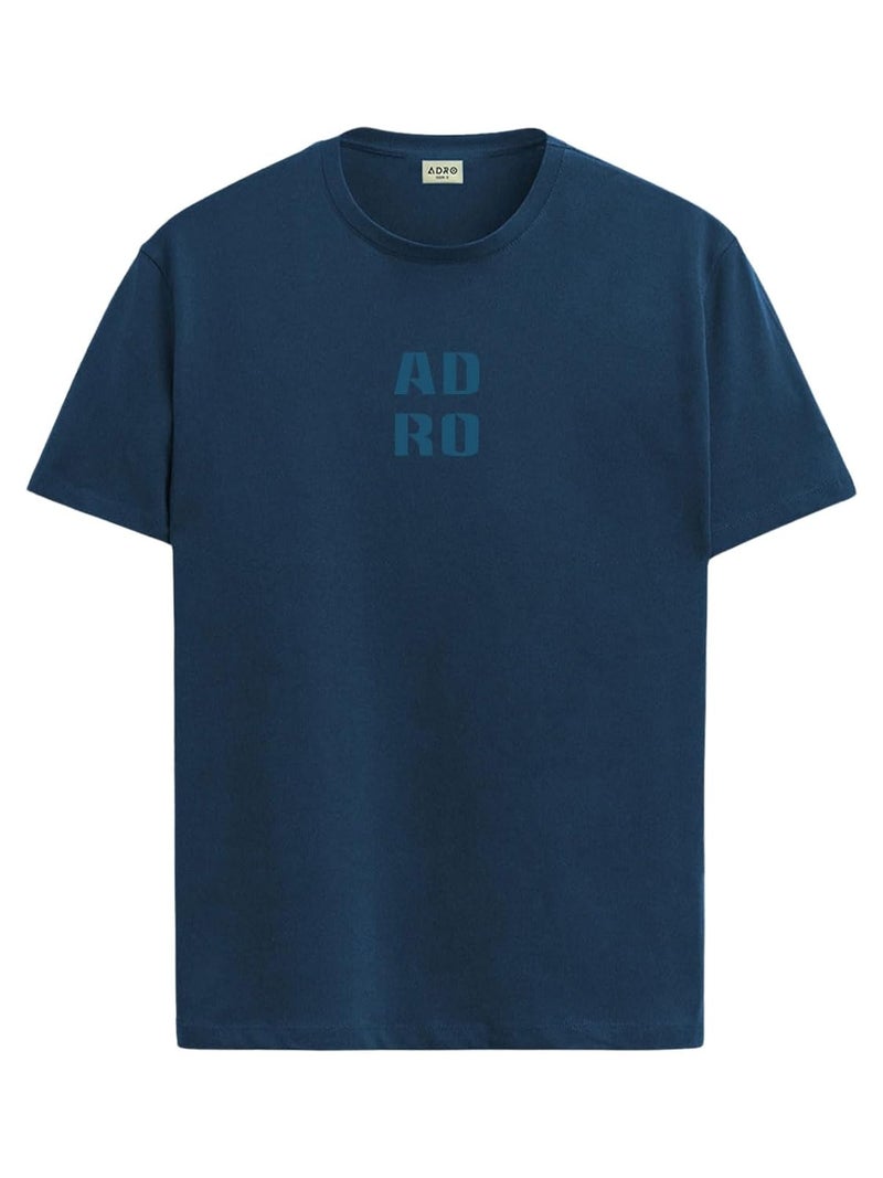 ADRO Men’s Regular Fit T-Shirt - Minimal Text Design in Teal | 180 GSM Cotton Lycra Half Sleeve Round Neck Logo Tee - Image 1