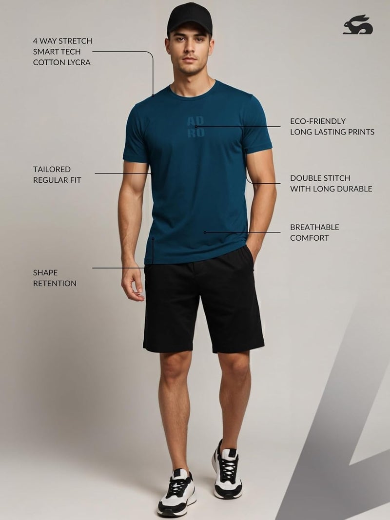 ADRO Men’s Regular Fit T-Shirt - Minimal Text Design in Teal | 180 GSM Cotton Lycra Half Sleeve Round Neck Logo Tee - Image 3