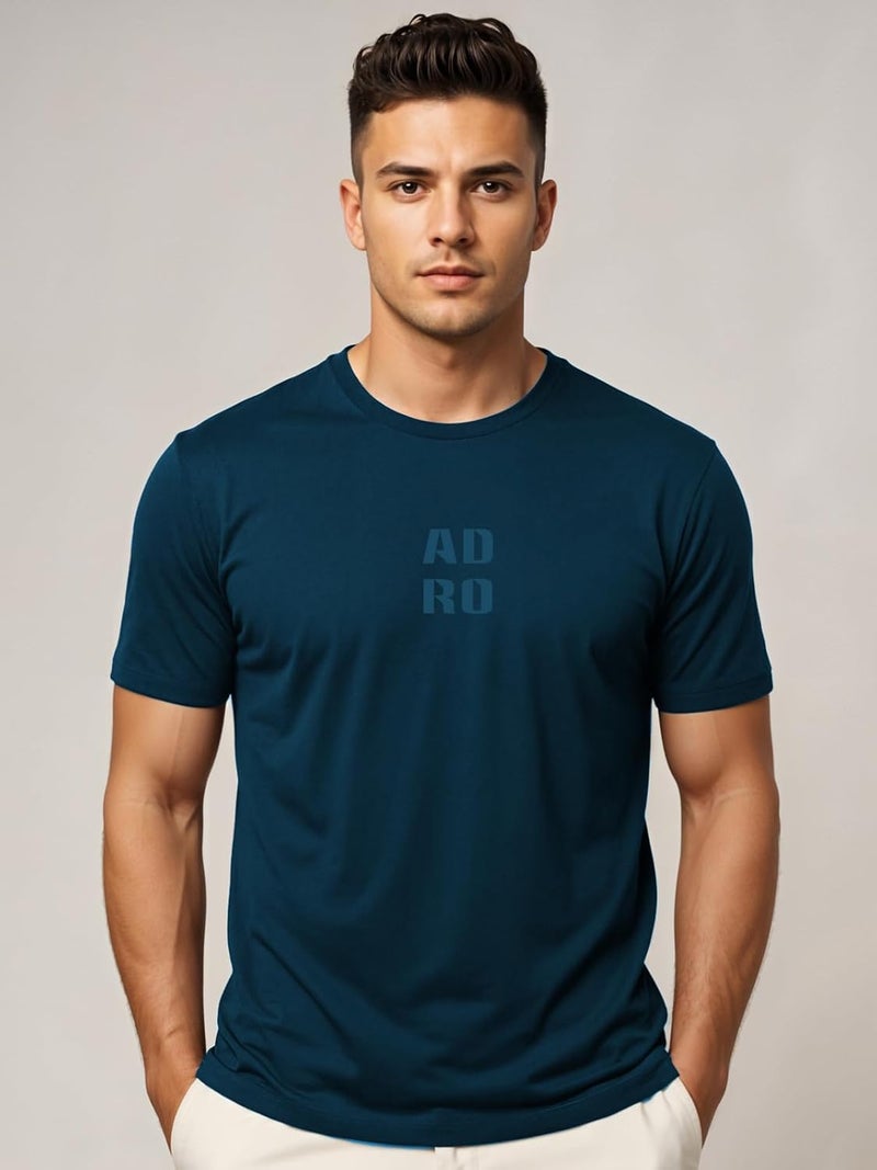 ADRO Men’s Regular Fit T-Shirt - Minimal Text Design in Teal | 180 GSM Cotton Lycra Half Sleeve Round Neck Logo Tee - Image 2