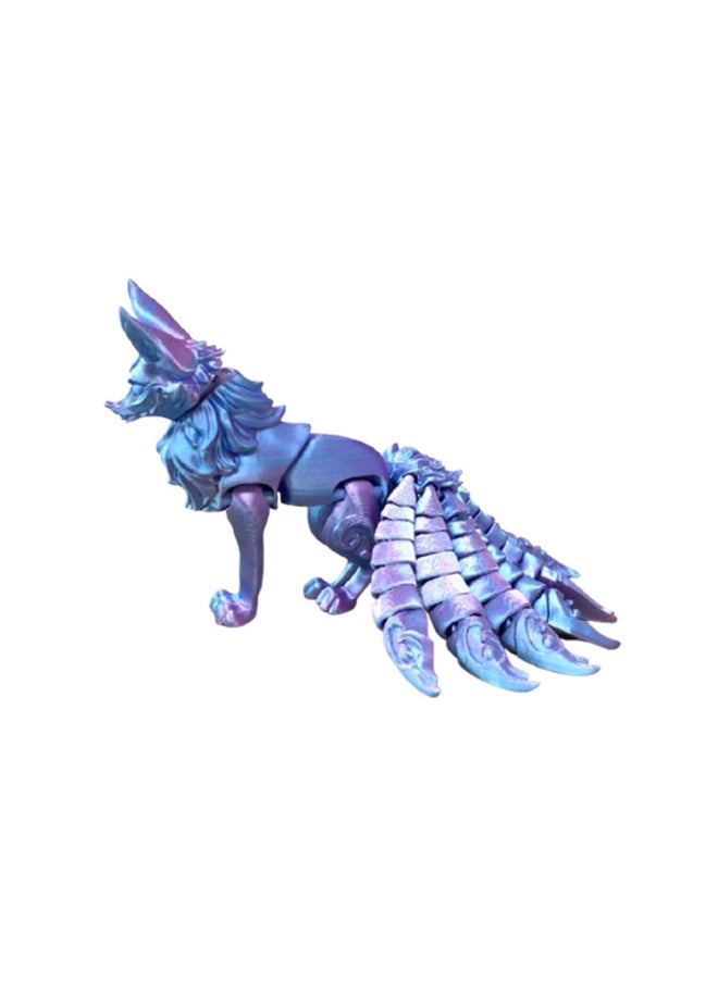 Generic - 3d Printing Nine-tailed Fox Model Toy Multi-joint Movable Da Ji White Fox Wagging Tail Landscaping Ornaments Educational Gifts-Color:Pink Blue - Image 1