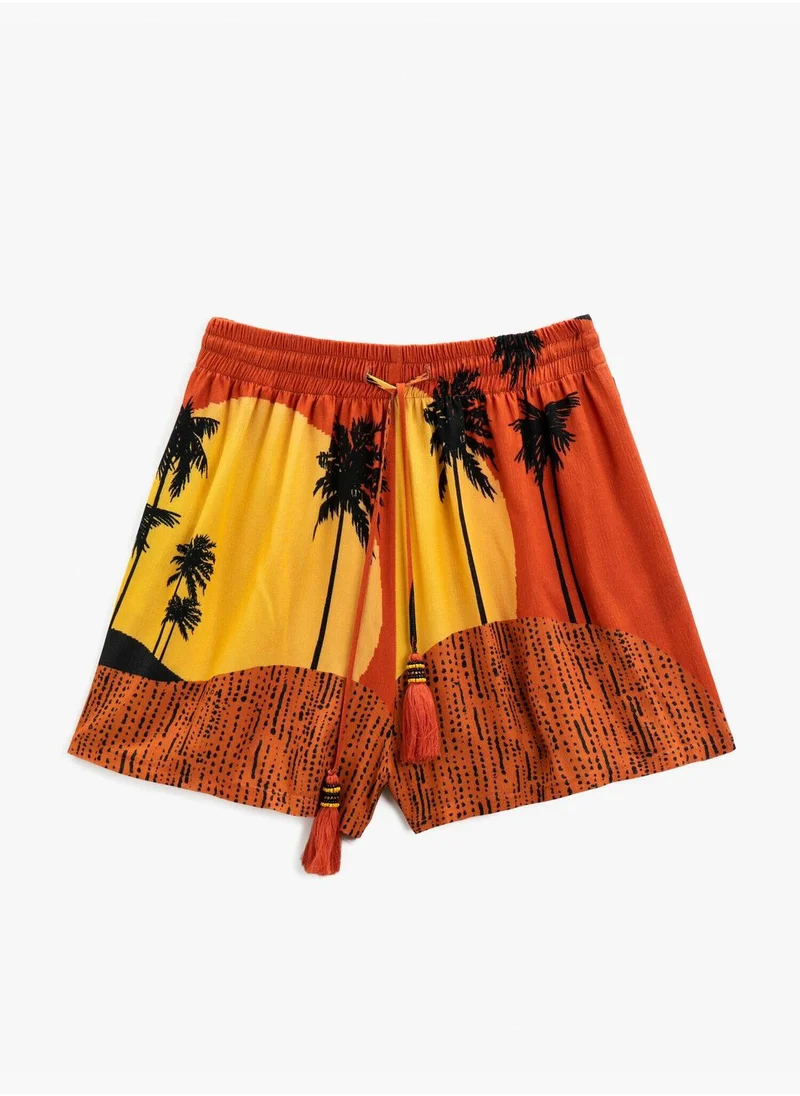 KOTON Printed Shorts Fringe Detailed