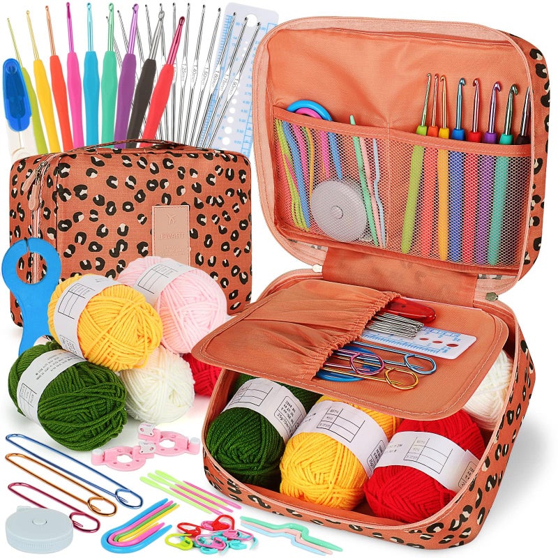 Coopay Crochet Kit Beginners Crochet Hook Set with Crochet Yarn,58PCS Portable Crochet Set Ergonomic Crochet Hooks Travel Knitting Crochet Supplies - Image 1