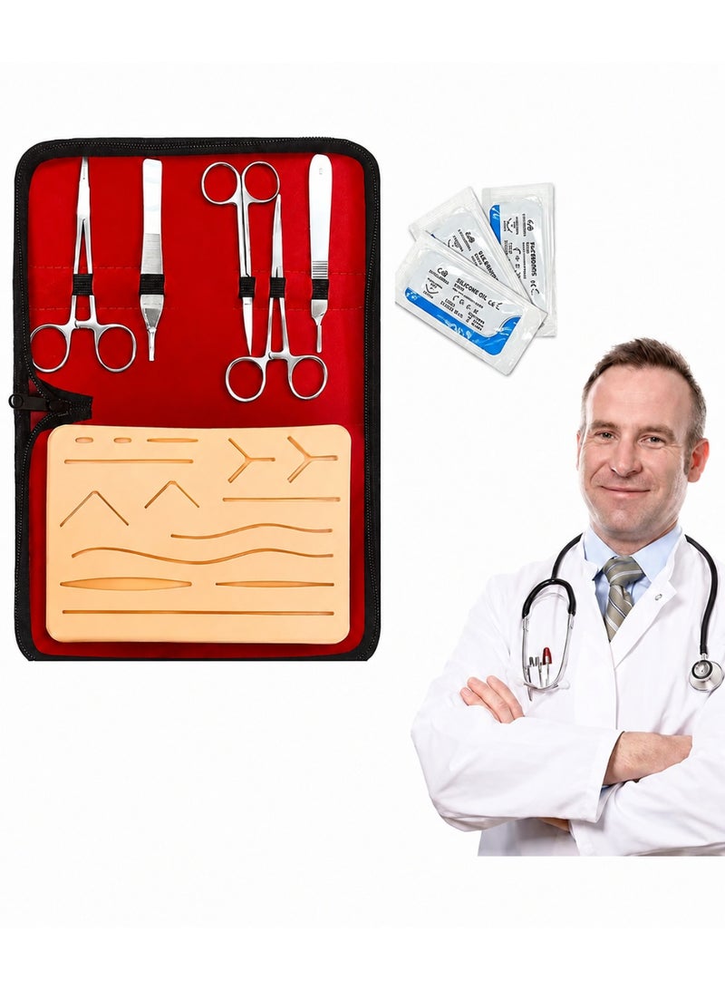 نوفا ميد مجموعة متكاملة لتدريب طلاب الطب على الخياطة الجراحية، تتضمن وسادة خياطة من السيليكون قابلة لإعادة الاستخدام ذات ملمس واقعي يحاكي الجلد، ومناسبة لتدريب الطلاب. - Image 1