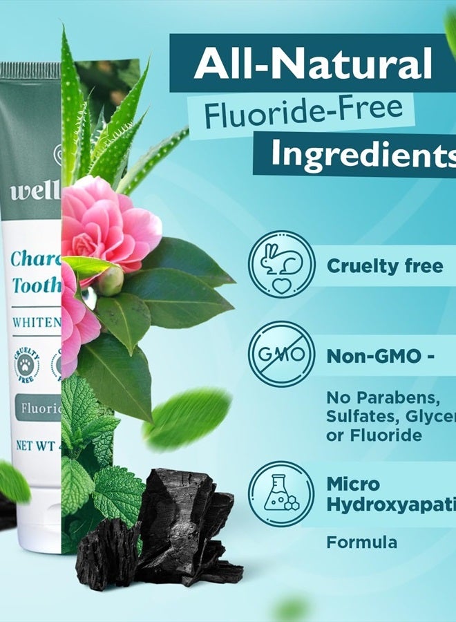 Wellnesse Activated Charcoal Whitening Toothpaste with Xylitol - Natural Teeth Whitening & Breath Freshness + Fluoride-Free, Vegan, No Glycerin - Whitens, Strengthens, & Purifies - Image 3