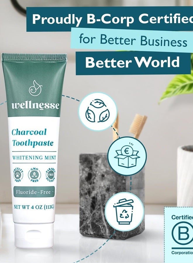 Wellnesse Activated Charcoal Whitening Toothpaste with Xylitol - Natural Teeth Whitening & Breath Freshness + Fluoride-Free, Vegan, No Glycerin - Whitens, Strengthens, & Purifies - Image 5