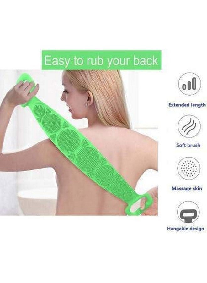 Primetan Silicone Body Back Scrubber, Double Side Bathing Brush for Skin Deep Cleaning Massage, Dead Skin Removal Exfoliating Belt for Shower, Easy to Clean, for Men & Women (Green) - Image 2