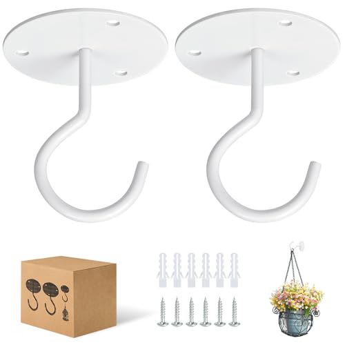 RELBRO Ceiling Hooks, Metal Hanging Ceiling Plant Hangers Indoor Outdoor, Heavy Duty, White, 2 Pcs - Image 1