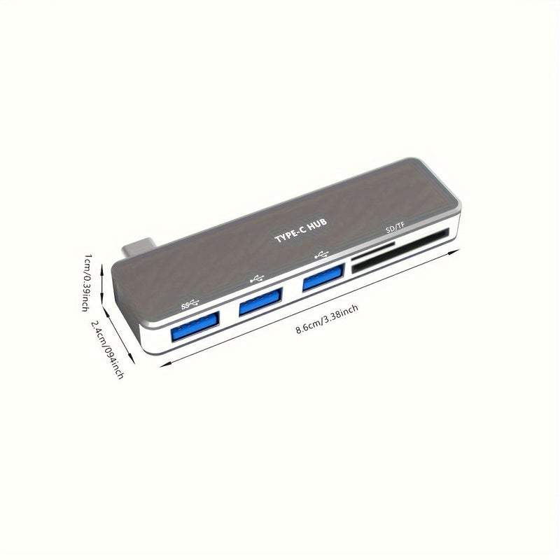 هب من الألومنيوم 5 في 1 من النوع C محمول بمنفذ USB 3.0 لقارئ بطاقات SD وTF للرجال والنساء هدية صغيرة لطيفة - Image 2