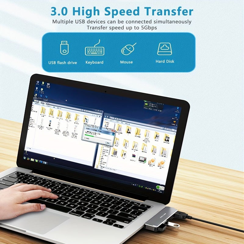 هب من الألومنيوم 5 في 1 من النوع C محمول بمنفذ USB 3.0 لقارئ بطاقات SD وTF للرجال والنساء هدية صغيرة لطيفة - Image 4