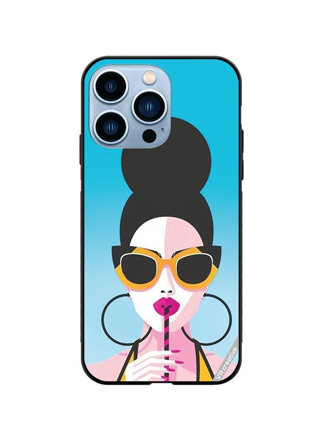 VR CREATIVE Protective Case Cover For Apple iPhone 13 Pro Girl Having Drink Design Multicolour - Image 1