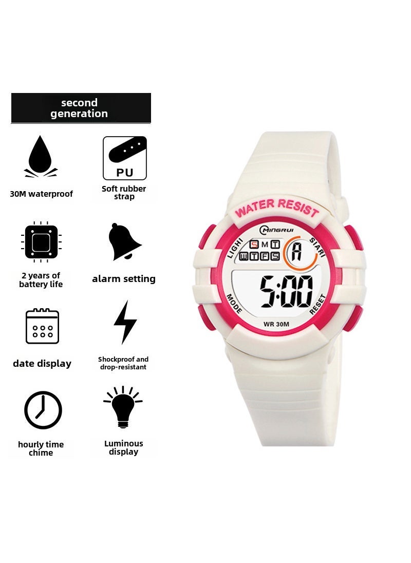 Waterproof Multi-Function Student Watch Card White Shell rose red ring 