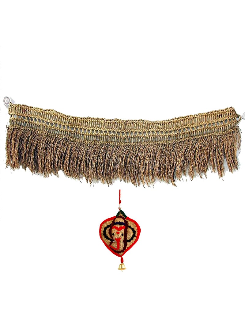 USIRA Usira Handicrafts Paddy Torana with Paddy Grains1 Natural Paddy Toran with 1 Vetiver Root Ganesh Hanging35 Feet Toran with 3 Inch Vetiver Ganesh  - Image 1