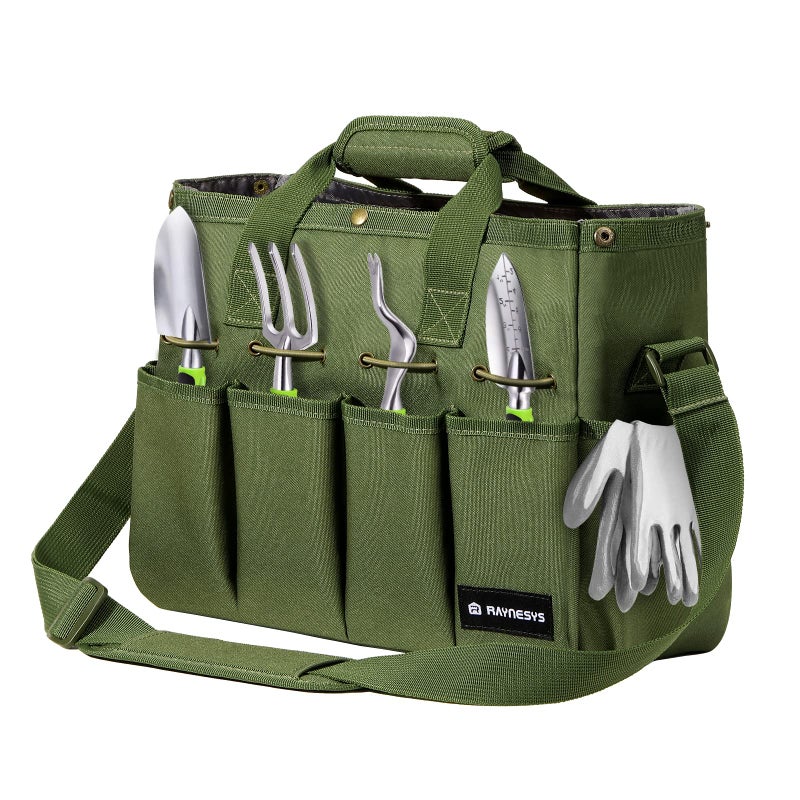 Raynesys Raynesys Garden Tote Bag Gardening Tool Bag Organizer with Pockets  Handle 900D Heavy Duty Garden Storage Bag with Long Adjustable Shoulder Strap for Tools Green 