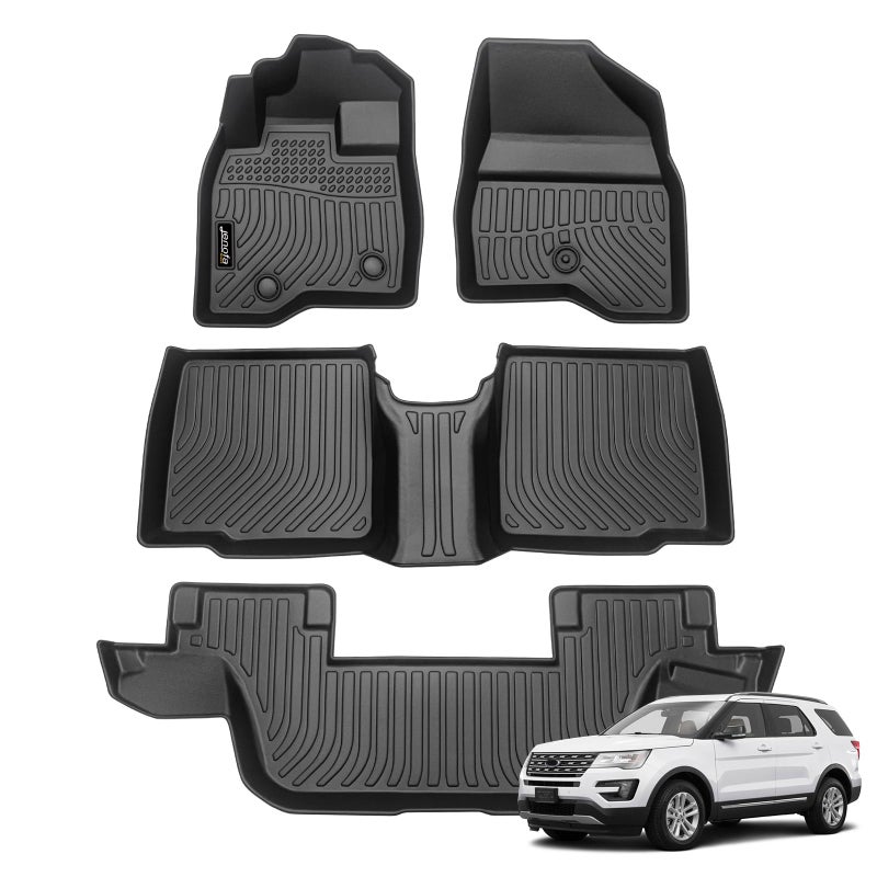 JenofaFloor Mats for Ford Explorer 20152019 7 Seats All Weather Car Mats for Ford Explorer Durable Floor Liners Custom Fit Explorer Accessories Black