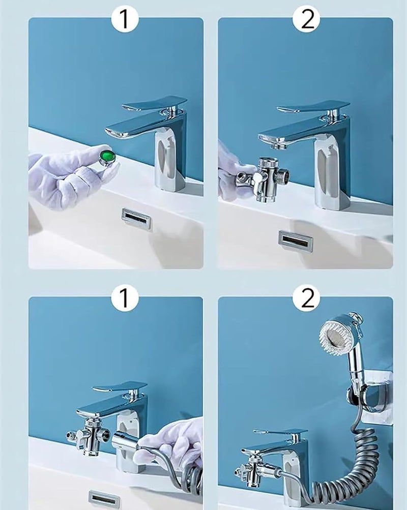 Whixant Whixant Bathroom Sink Faucet Sprayer Set Sink Hose Sprayer Attachment Hair Washing Faucet Extension Hand Shower Quick Connect Sink Connect for Bathroom Utility Room - Image 3