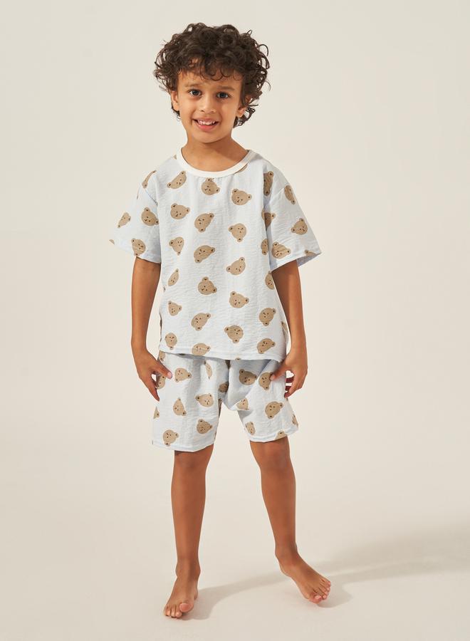 ستايلي طقم تيشيرت وشورت بطبعة تيدي من القطن - Image 1