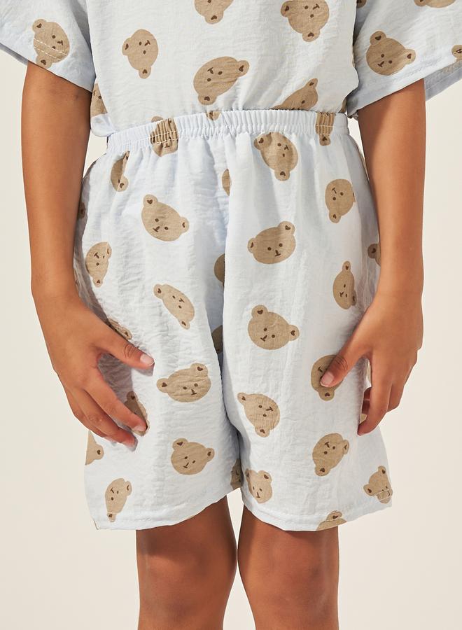 ستايلي طقم تيشيرت وشورت بطبعة تيدي من القطن - Image 4