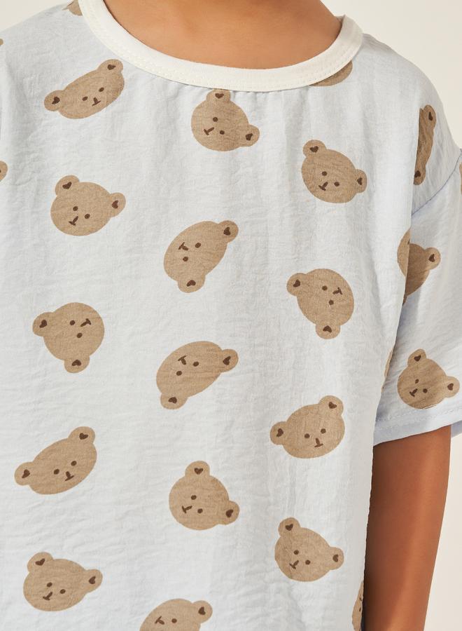 ستايلي طقم تيشيرت وشورت بطبعة تيدي من القطن - Image 3