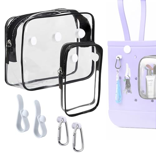 Everfunny 2 Packs Clear Bogg Beach Tote Bag with 4 Pack Insert Hooks Accessories for Bogg Bags Travel Makeup Clean Toiletry Brush Organizer Cosmetic Divider Storage Inner Pouch Black set of 2 - Image 1