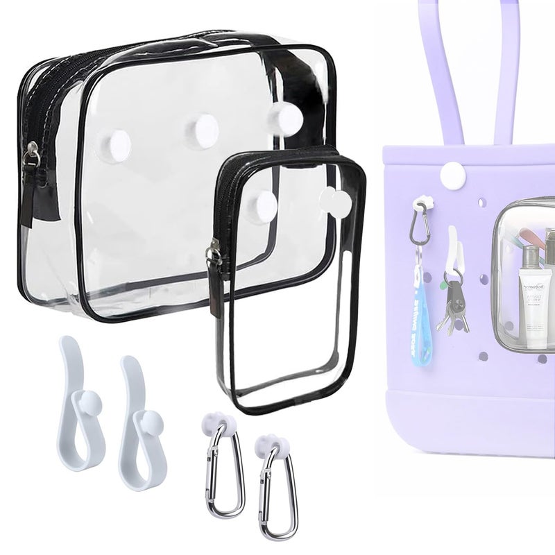 Everfunny 2 Packs Clear Bogg Beach Tote Bag with 4 Pack Insert Hooks Accessories for Bogg Bags Travel Makeup Clean Toiletry Brush Organizer Cosmetic Divider Storage Inner Pouch Black set of 2 - Image 2