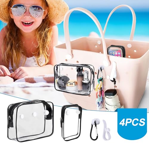 Everfunny 2 Packs Clear Bogg Beach Tote Bag with 4 Pack Insert Hooks Accessories for Bogg Bags Travel Makeup Clean Toiletry Brush Organizer Cosmetic Divider Storage Inner Pouch Black set of 2 - Image 3