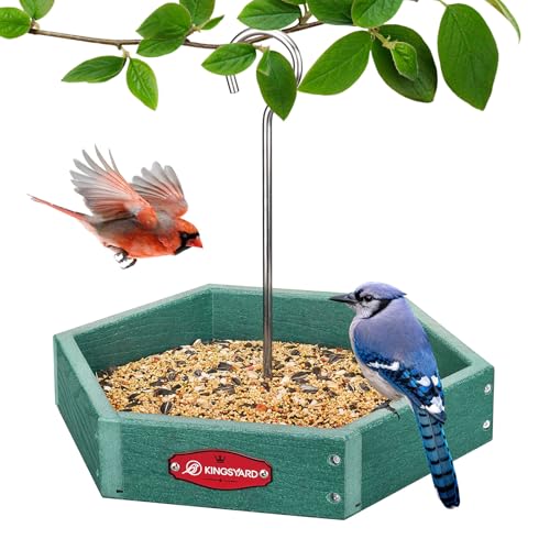 Kingsyard Heavy Duty Hanging Platform Bird Feeder Weatherproof Recycled Plastic Tray with Metal Mesh Screen Easy Clean Outdoor Feeder for Cardinals Bluebirds Wild Birds Green - Image 1
