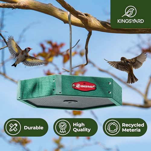 Kingsyard Heavy Duty Hanging Platform Bird Feeder Weatherproof Recycled Plastic Tray with Metal Mesh Screen Easy Clean Outdoor Feeder for Cardinals Bluebirds Wild Birds Green - Image 3