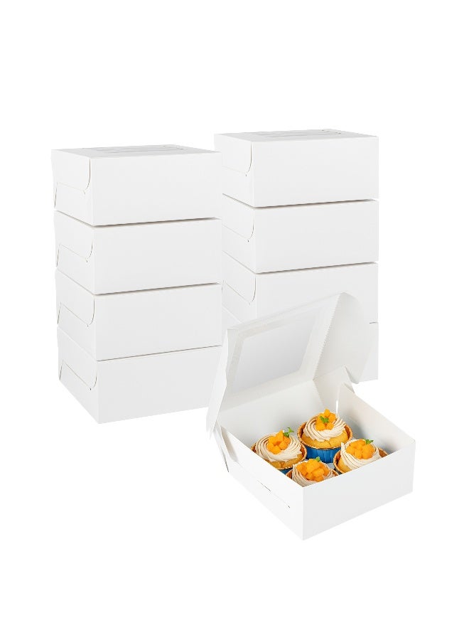 Restaurantware Cafe Vision 6.3 x 6.3 x 3 Inch Cupcake Gift Boxes, 100 Fits 4 Bakery Boxes - Hinged Lid, Removable Inserts, White Paper Treat Boxes With Window, For Weddings Or Parties - Image 2