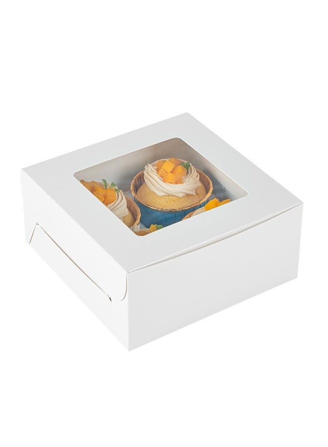 Restaurantware Cafe Vision 6.3 x 6.3 x 3 Inch Cupcake Gift Boxes, 100 Fits 4 Bakery Boxes - Hinged Lid, Removable Inserts, White Paper Treat Boxes With Window, For Weddings Or Parties - Image 1