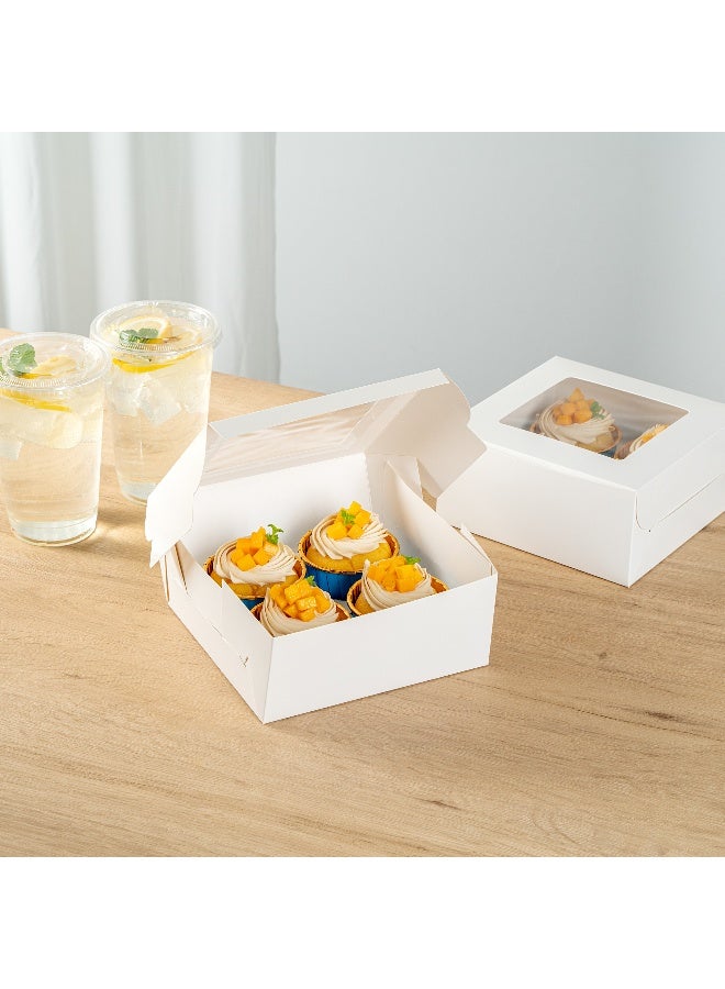 Restaurantware Cafe Vision 6.3 x 6.3 x 3 Inch Cupcake Gift Boxes, 100 Fits 4 Bakery Boxes - Hinged Lid, Removable Inserts, White Paper Treat Boxes With Window, For Weddings Or Parties - Image 3