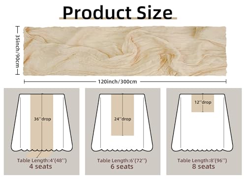 FEXIA Beige Cheesecloth Table Runner 35x120 Inches Ivory Gauze Rustic Boho Spring Easter Table Runner for Engagement Party Decorations Bridal Shower Wedding Party First Communion Centerpiece - Image 2