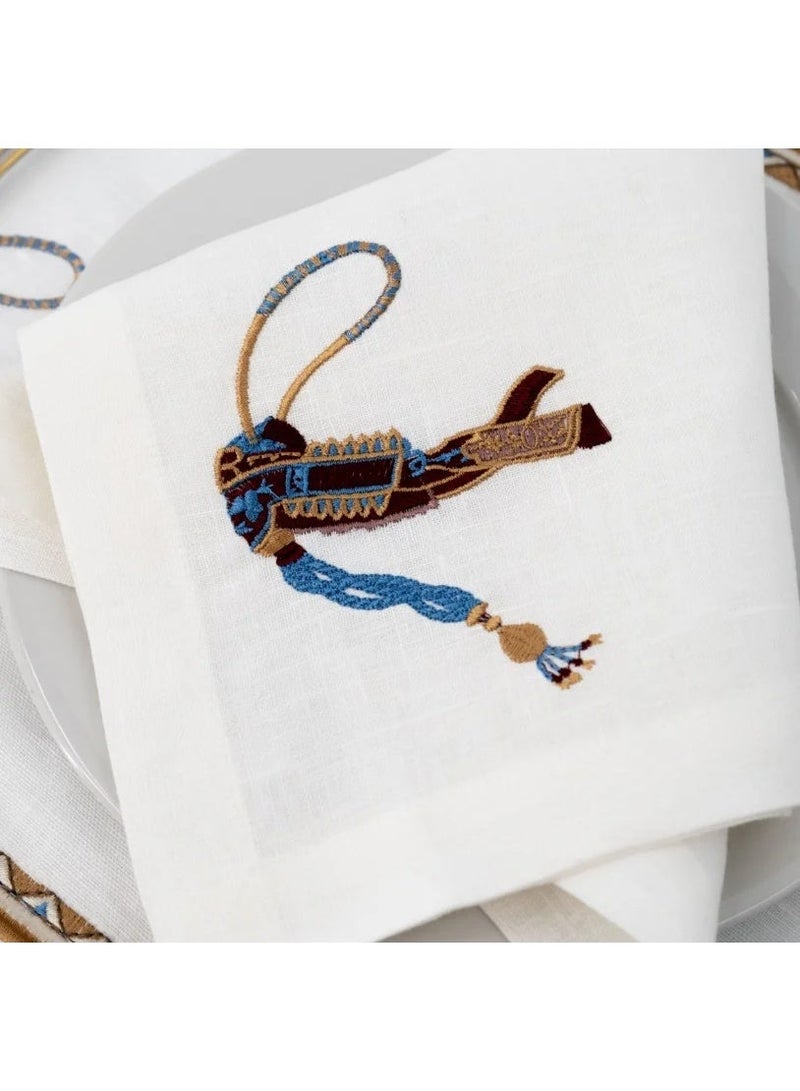 MOMO FOR HOME White Linen Table Napkin 42×42 cm with Reins Embroidery - Image 1