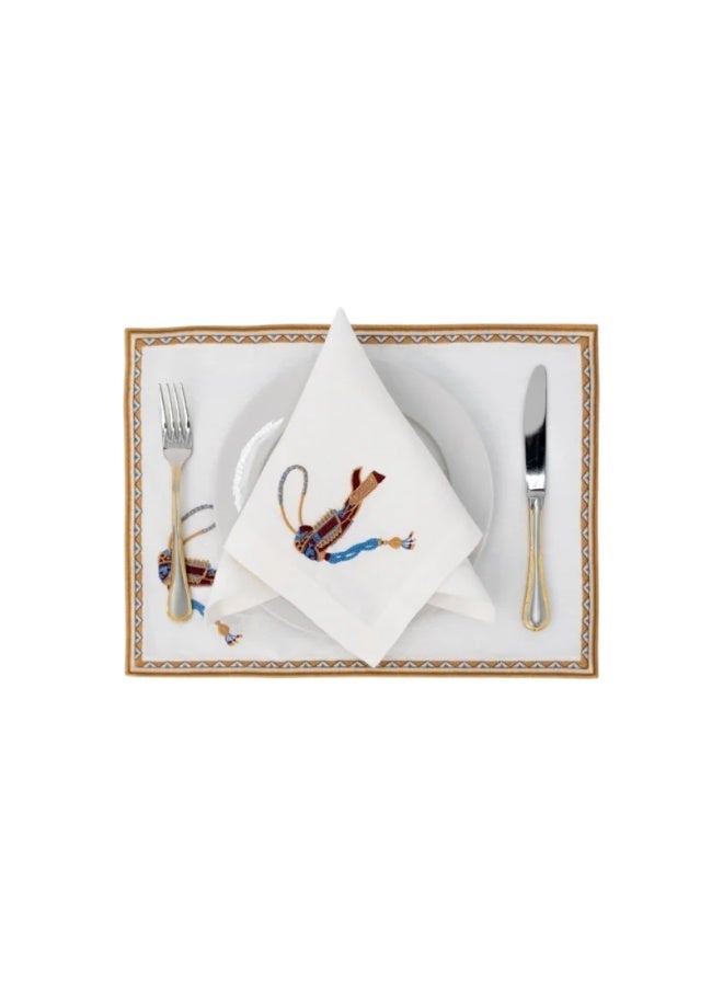 MOMO FOR HOME White Linen Table Napkin 42×42 cm with Reins Embroidery - Image 4