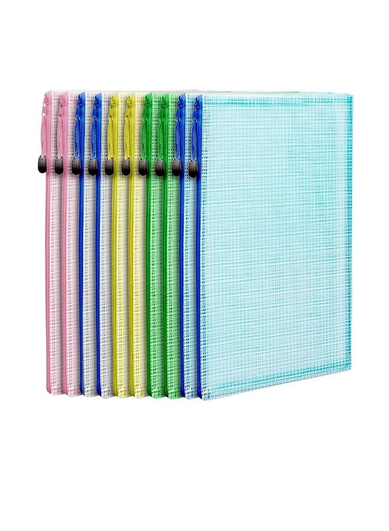 Generic Mesh Zipper Pouch Document Bag, Letter Size/A4 Size Zip File Folders, Waterproof Plastic Envelopes Folders, for School Office Supplies, Travel Storage Bags, File Pockets, 5 Colors 