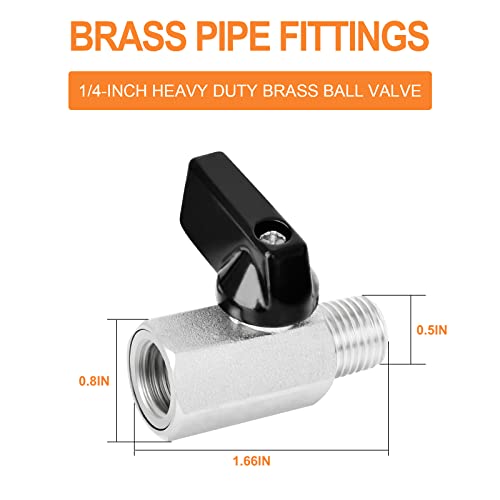 GASHER 3PCS 1/4 Inch Mini Brass Ball Valve Shut Off Switch, 1/4 Inch Male x Female NPT Thread Pipe Fitting - Image 2