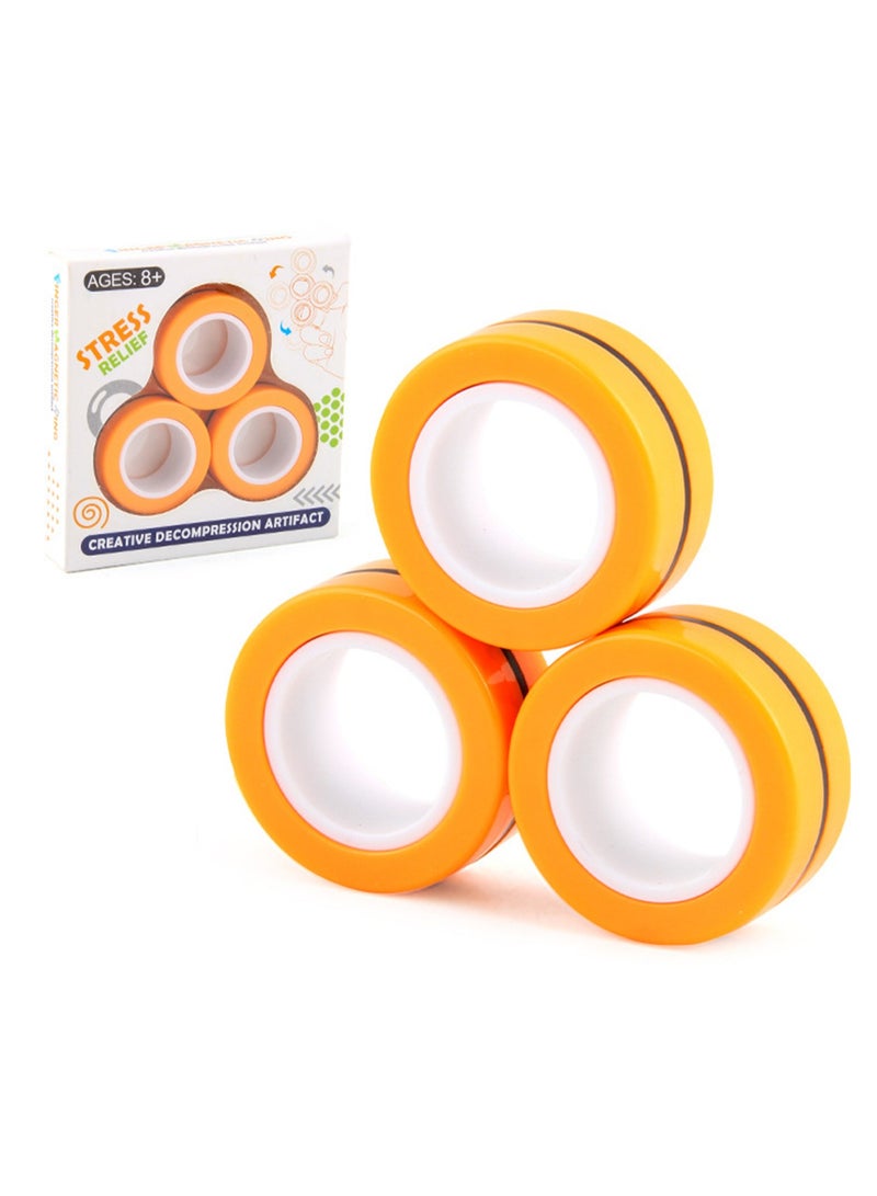 New Unique Magnetic Finger Ring Magnetic Ring Decompression Vent Finger Ring Rotating Fingertip Toy (Orange)  - Image 1