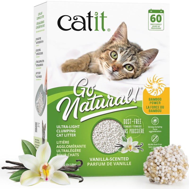 Catit Go Natural UltraLight Clumping Cat Litter Bamboo Pellets DustFree Lightweight Compostable Vanilla Scent Soft on Paws Deodorizing EcoFriendly Litter 79lb - Image 2