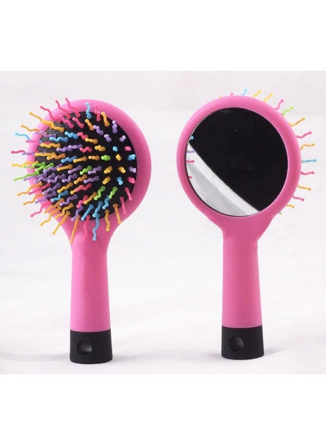 Alexvyan Alexvyan Pink Rainbow Bristles Travel Small Hair Comb with Make up Mirror Hair Brush Hair Brush For Women Kids Girls Keep In Pocket Bag for Travellig and Home - Image 1