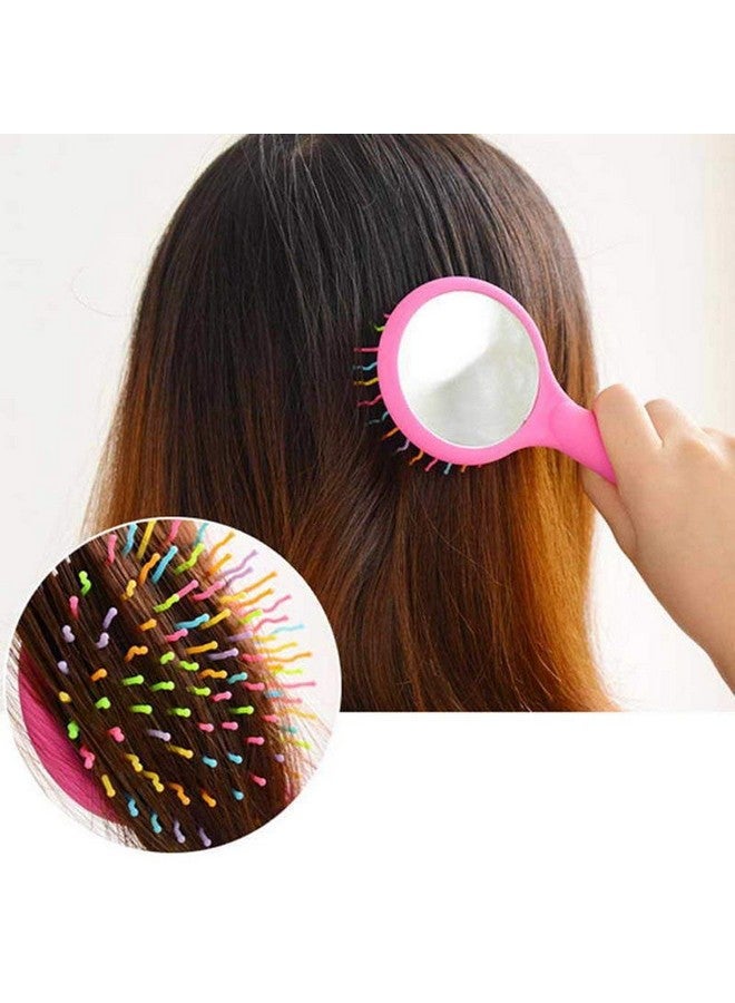 Alexvyan Alexvyan Pink Rainbow Bristles Travel Small Hair Comb with Make up Mirror Hair Brush Hair Brush For Women Kids Girls Keep In Pocket Bag for Travellig and Home - Image 2
