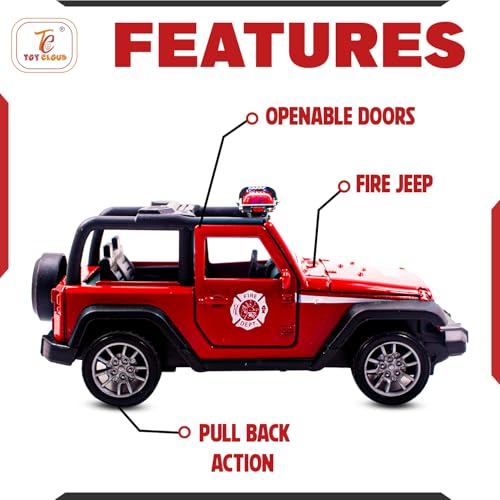 Toy Cloud Thar Fire Brigade Car 1:32 Scale Die-Cast Metal Toy with Opening Doors and Pull Back Action Realistic Toy Car - Image 4
