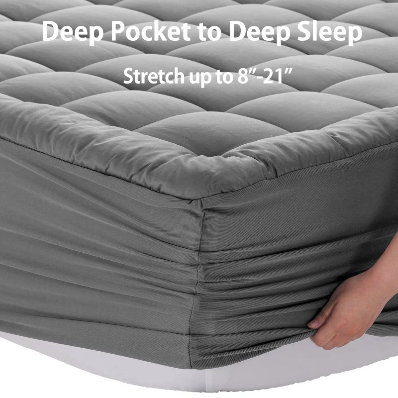 EASELAND Queen Size Mattress Pad Pillow Top Mattress Cover Quilted Fitted Mattress Protector 8-21" Deep Pocket Cooling Mattress Topper (60x80 Inches, Light Grey) - Image 5