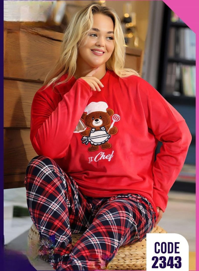 Amar Women's Winter Velvet Pajamas Red  - Image 2