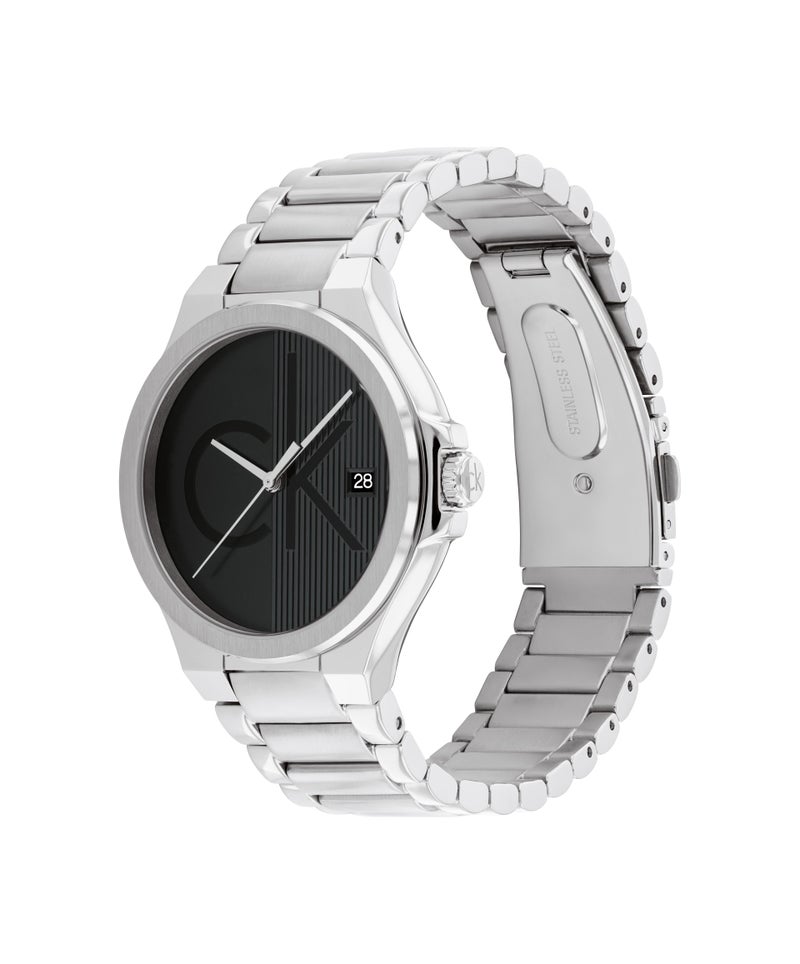 CALVIN KLEIN ساعة يد رجالية دائرية تناظرية مع تقويم، علبة من الفولاذ المقاوم للصدأ - Image 1