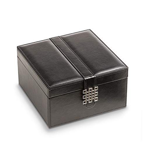 Glenor Co Bracelet Jewelry Box with 2 Removable Rolls - Holder Stores Bracelets, Bangles & Watches - Organizer w Metal Closure - Large Mirror - PU Leather - Display on Stand or Dresser - Black - Image 3