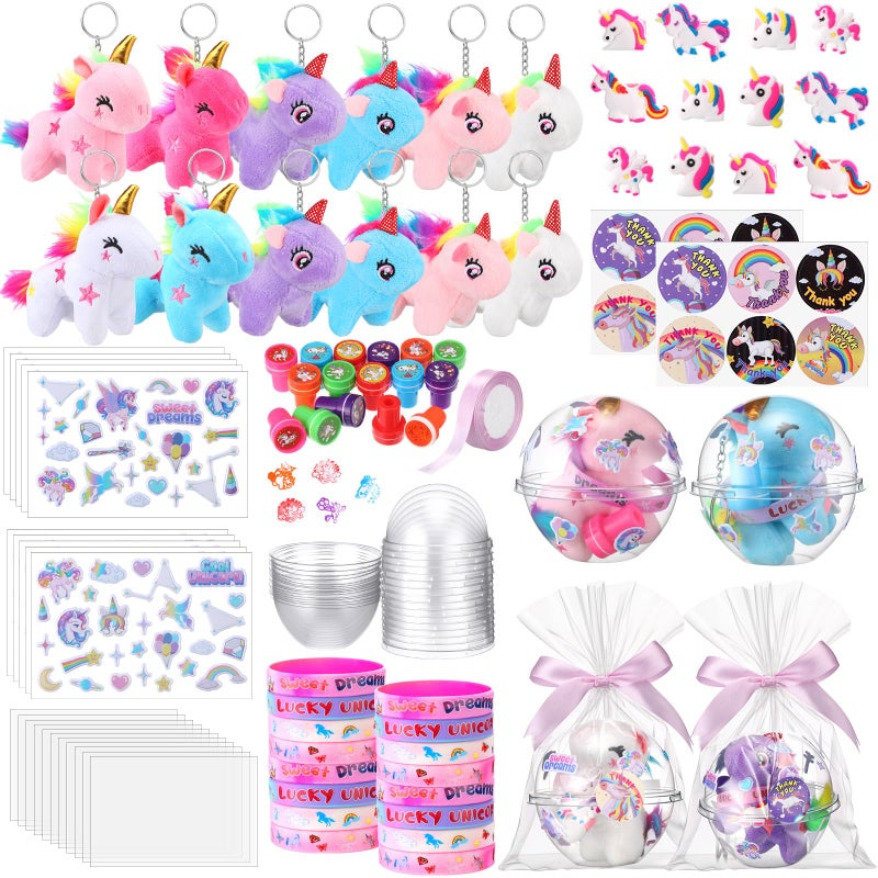 JellyArch 95 Pcs Unicorn Party Favor Bags Mini Unicorns Plush Stuffed Animals Bulk Unicorn Birthday Party Favors Keychain Gift Box Bracelet Sticker Signet Ring Goodie Bag Girly Filler Carnival Prize - Image 3