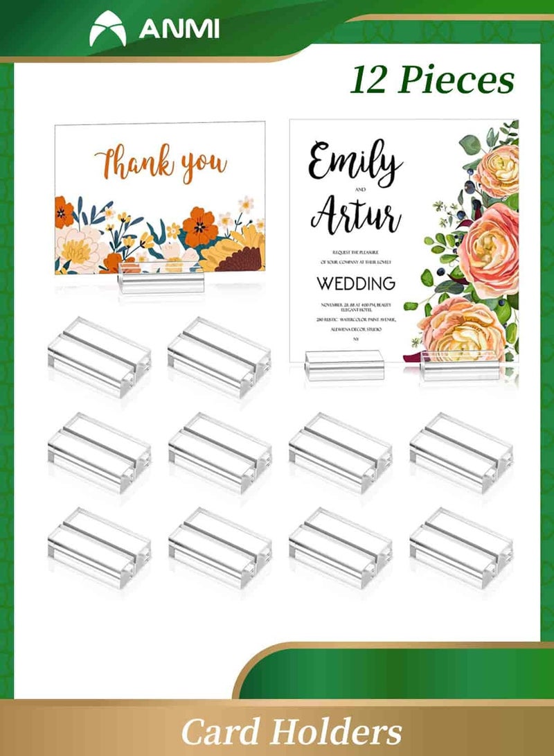 Anmi 12 Pieces Stands Place Card Holders, Clear Card Display Stand Suitable for Table Wedding Photos Menu and Meeting (Acrylic) - Image 1