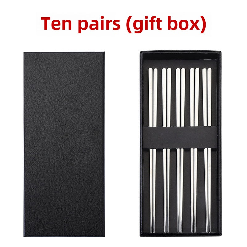 304 Stainless Steel Chopsticks Heat-Insulated (Ten pairs of gift boxes) 23CM [304 material] (with laser logo) cloth wheel light - Image 1