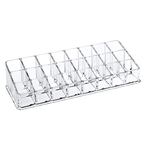 Wolpin Plastic 24 Compartment Cosmetic Organizer (23 x 9 cm) | Makeup Lipstick Storage Display Case Holder Box | Transparent Cosmetic Storage Organizer for Dressing Table - Image 1