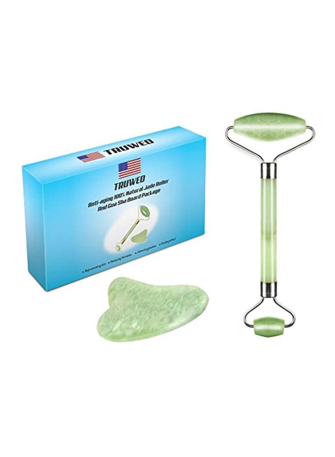 نيبمينينت بكرة من حجر اليشم مع أداة جوا شا لمكافحة علامات الشيخوخة أخضر/فضي - Image 1