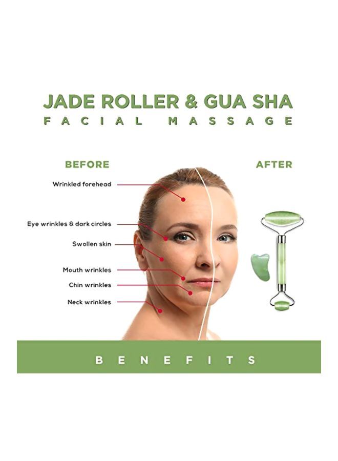 نيبمينينت بكرة من حجر اليشم مع أداة جوا شا لمكافحة علامات الشيخوخة أخضر/فضي - Image 5